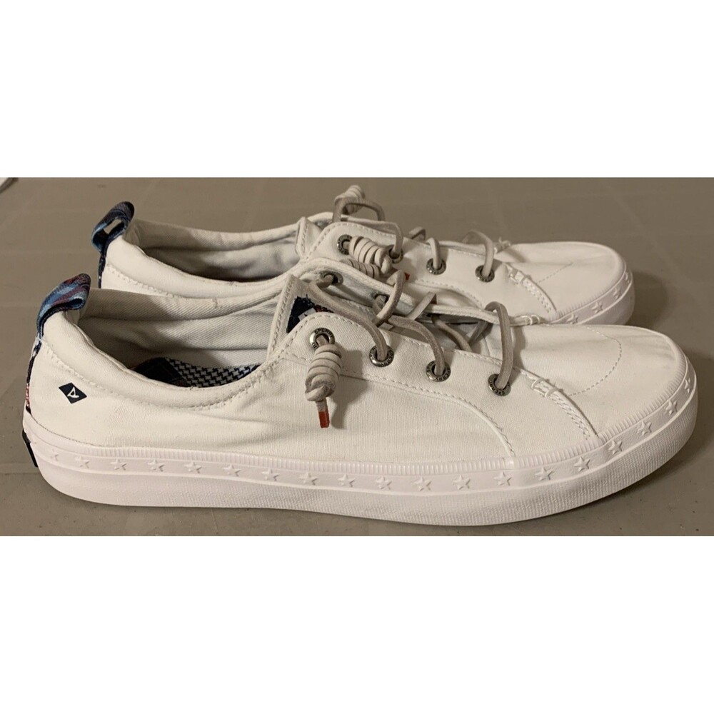 Sperry Top Sider Boat Shoes Womens 8 White Slip Ons Nautical Costal